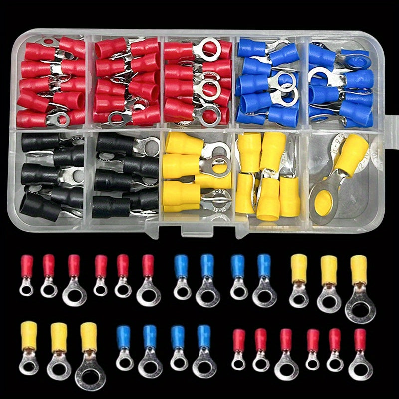 TEMU 102pcs Assorted Car Wire Cable Connector Kit - Universal Electrical Crimp Terminal Set With Insulated Ring Fork Spade Butt Connectors For