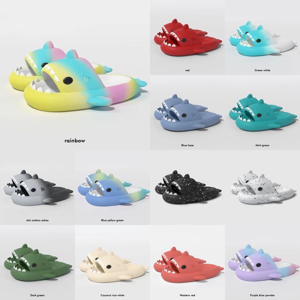 2024 designer sandels shark slippers summer mens sliders men women rainbow slides pink blue grey memory sandals soft thick cushion slipper c
