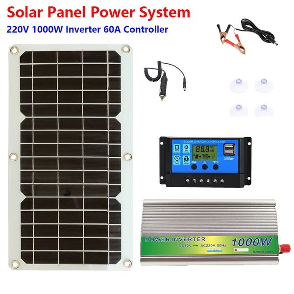 Chargers Solar Panel Power System 220V 1000W Inverter 60A Controller Module Dual 5V USB Output Interface DC12V For Mobile Caravan Battery 23