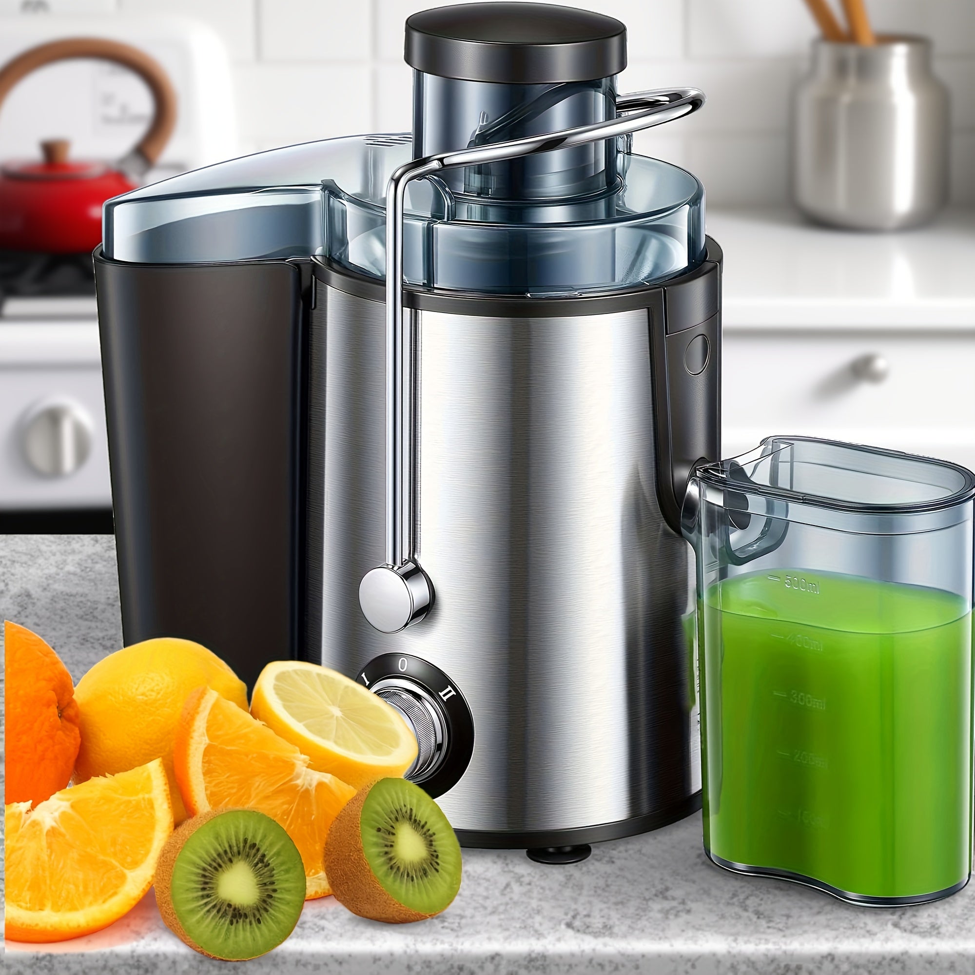 TEMU 500w Centrifugal Juicer Extractor With Wide Mouth 3 Inch Fruit & Vegetable Feed Tank, Easy To Clean, Stainless Steel, Fast Juicing, ,