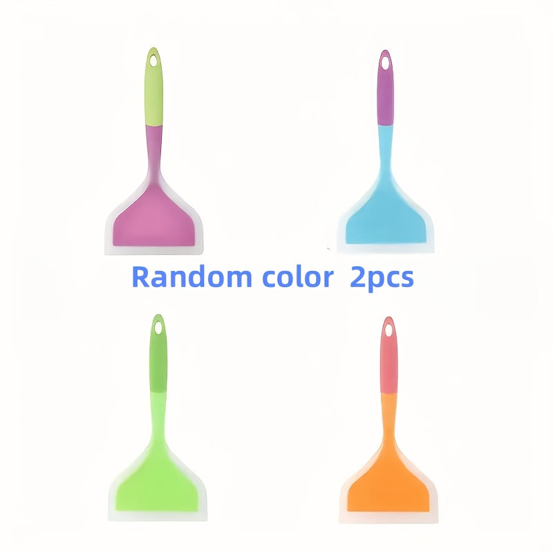 TEMU 2pcs Multifunctional Silicone Spatulas - Heat-resistant Kitchen Utensils With Design & Ergonomic Grip, Pastel Colors (pink, Green, Blue, Yellow)
