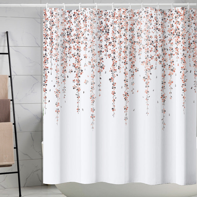 YL-37196 digital shower curtain cross-border plant flower waterproof polyester bathroom four-piece set dry and wet separation moisture-proof