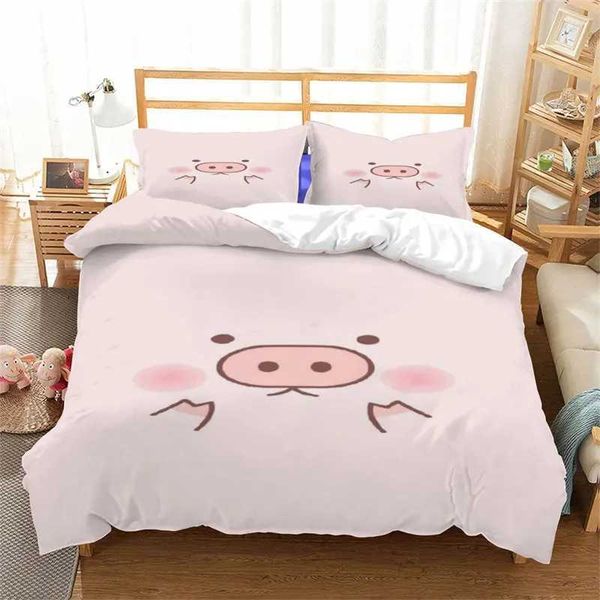 Cartoon Cute Pig Down Duvet Cover Kawaii Bedding Set King Microfiber Farmhouse Wildlife Theme Cforter Bedding Set Y241231