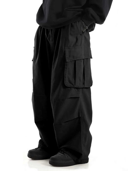 Classic Design Multi Flap Pockets Cargo PantsMens Loose Fit Drawstring Cargo PantsFor SkateboardingStreetOutdoor CampingXJ240813