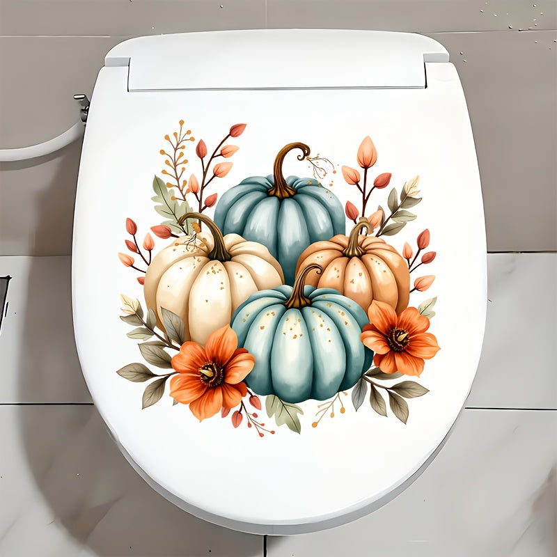 TEMU 1pc, Thanksgiving Autumn Pumpkin Toilet Seat Sticker, Bathroom Wall Decor, Multi-pumpkin Floral For Toilet Lid And Tank Decoration, Halloween,