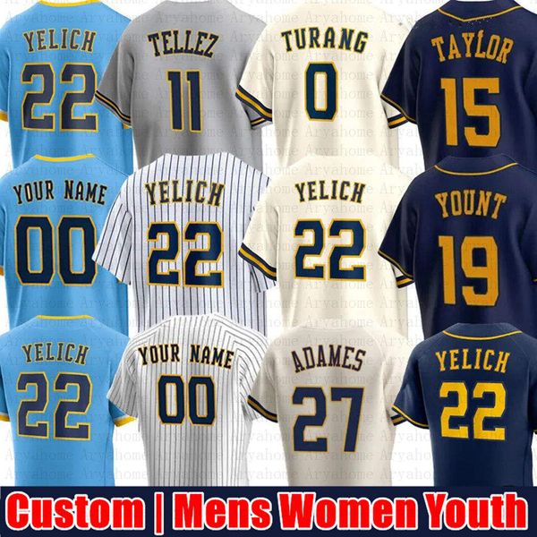 Custom 22 Christian Yelich Garrett Mitchell Baseball Jersey Willy Adames Brandon Woodruff Ryan Braun Lorenzo Robin Luis Urias Rhys Hoskins J