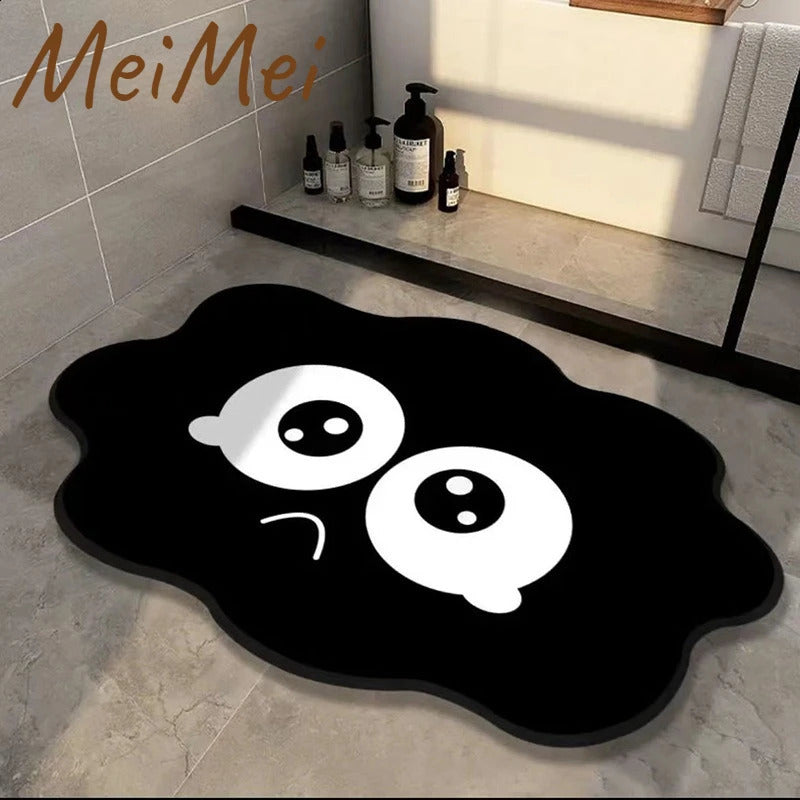 Bathroom Non-slip Diatom Mud Floor Mats Absorbent Mats Anti-fall and Quick-drying Toilet Shower Rugs Cartoon Black Carpets 240723