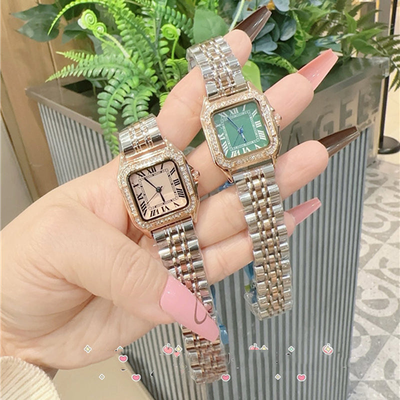Fashion Brand Wrist Watches Women Girl Pretty Exquisite Square Crystal Style Steel Metal Band Quartz Clock C137