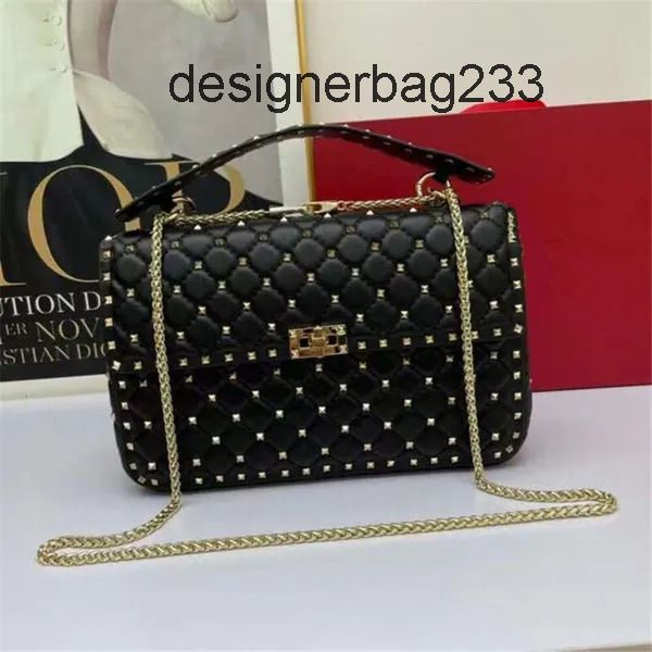 Chain Sheepskin Crossbody Rivet Leather Womens Grid Stud Fashionable Bags Small Portable Shoulder V Lady Trend Versatile Single Square 0ZE4