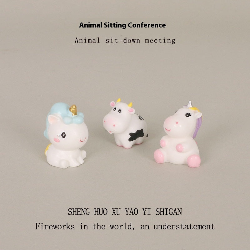 Cute Little Unicorn Calf Garden Ornament with Moss - Perfect Small Pottery Craft for Interior Design