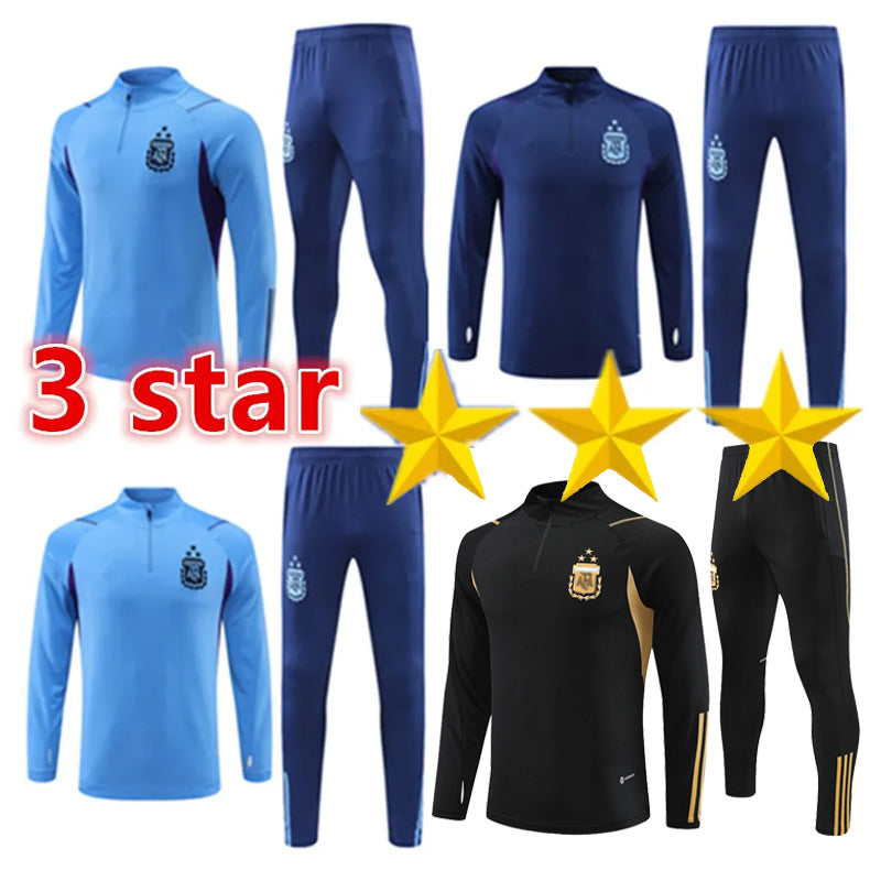 3 star Argentina tracksuit Soccer Jerseys kit 23 24 jacket Football Shirts MESSIS DI MARIA DYBALA DE PAUL J. ALVAREZ MARADONA Men Kids training suit