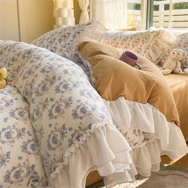 Princess style bedding lace Korean leather soft down duvet cover bedding pillowcase comfortable four piece set M241005