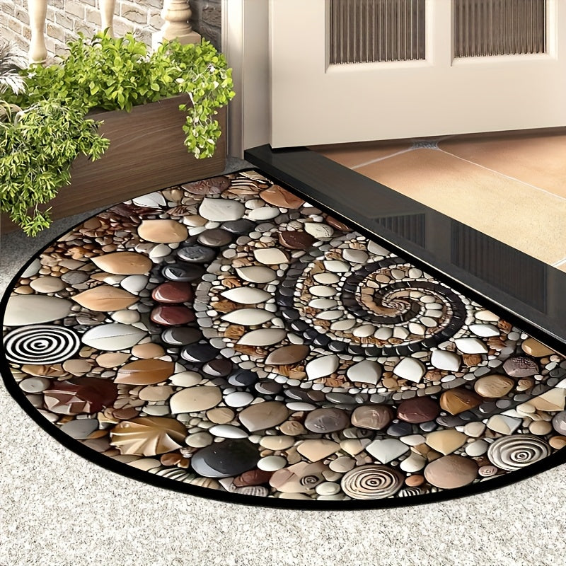 TEMU 1pc Pebble-patterned Floor Mats & Matting, Retro Half Round Door Mats Welcome Mat For Front Door With Non-slip, Home Decorative Carpet Door Mat