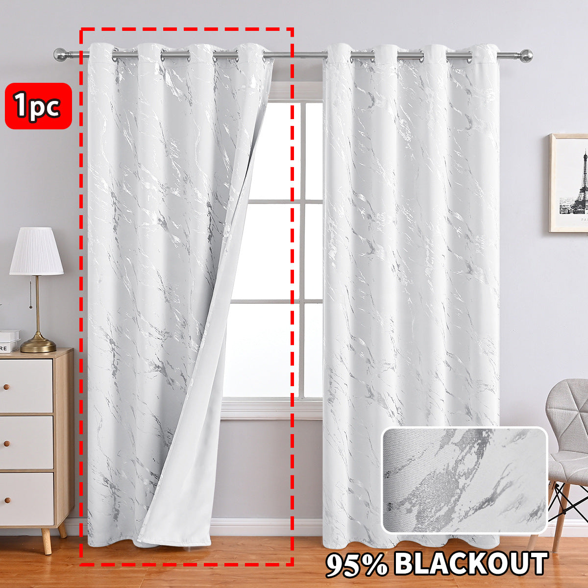 YL-37106 Cross-border hot stamping and silver marble high-precision blackout curtain punching living room sunscreen finished curtain