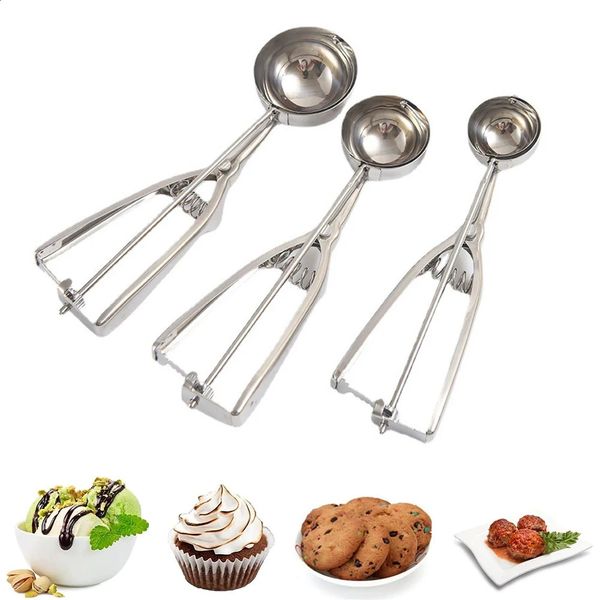 Ice Cream Scoop with Trigger Stainless Steel Cookie Scoop for Baking Fruit Cookie Dough Cupcake 240725