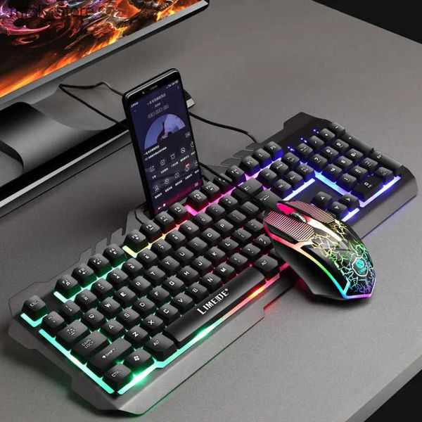 Keyboards Metal Wired Keyboard Mouse Set 104 Keys USB Game Imitation Mechanical Tactile Backlit Luminous Keyboards Computer Accessories J241