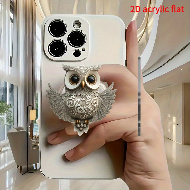TEMU 2dflat Owl-shaped Acrylic Phone Ring Stand - Rotatable Sticky Smartphone Holder, Durable Waterproof Design For Viewing, Video Calls & Gaming,