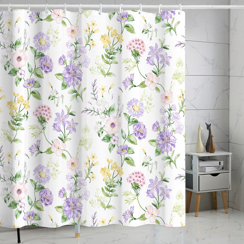 YL-37392 Tropical green leaf print shower curtain bathroom curtain waterproof and mildew proof partition curtain punch-free hanging curtain
