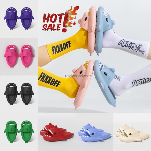 new Shark Slippers For Women Men Outdoor Beach Slides Bathroom Non-slip Thick Sandals Home Couple Flat Shoe Shark Flip Flops size 36-45