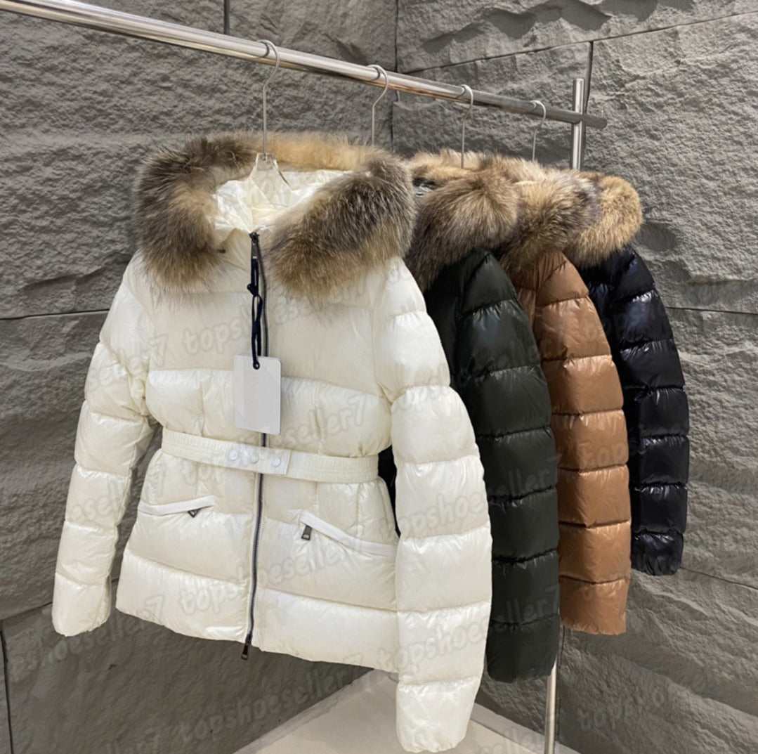Womens Designer Luxury Jacket winter Down jackets fur coats real raccoon hair collar warm fashion parkas with belt lady cotton coat outerwear big po