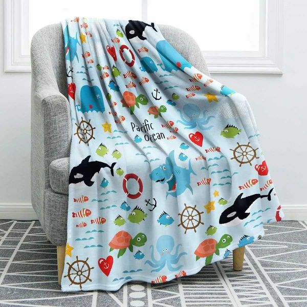 Boys Girls Cratoon Shark Turtle Octopus Throw Blanket for Adult Kids Birthday Valentines Day Ocean Nautical Decor GiftsXJ241111
