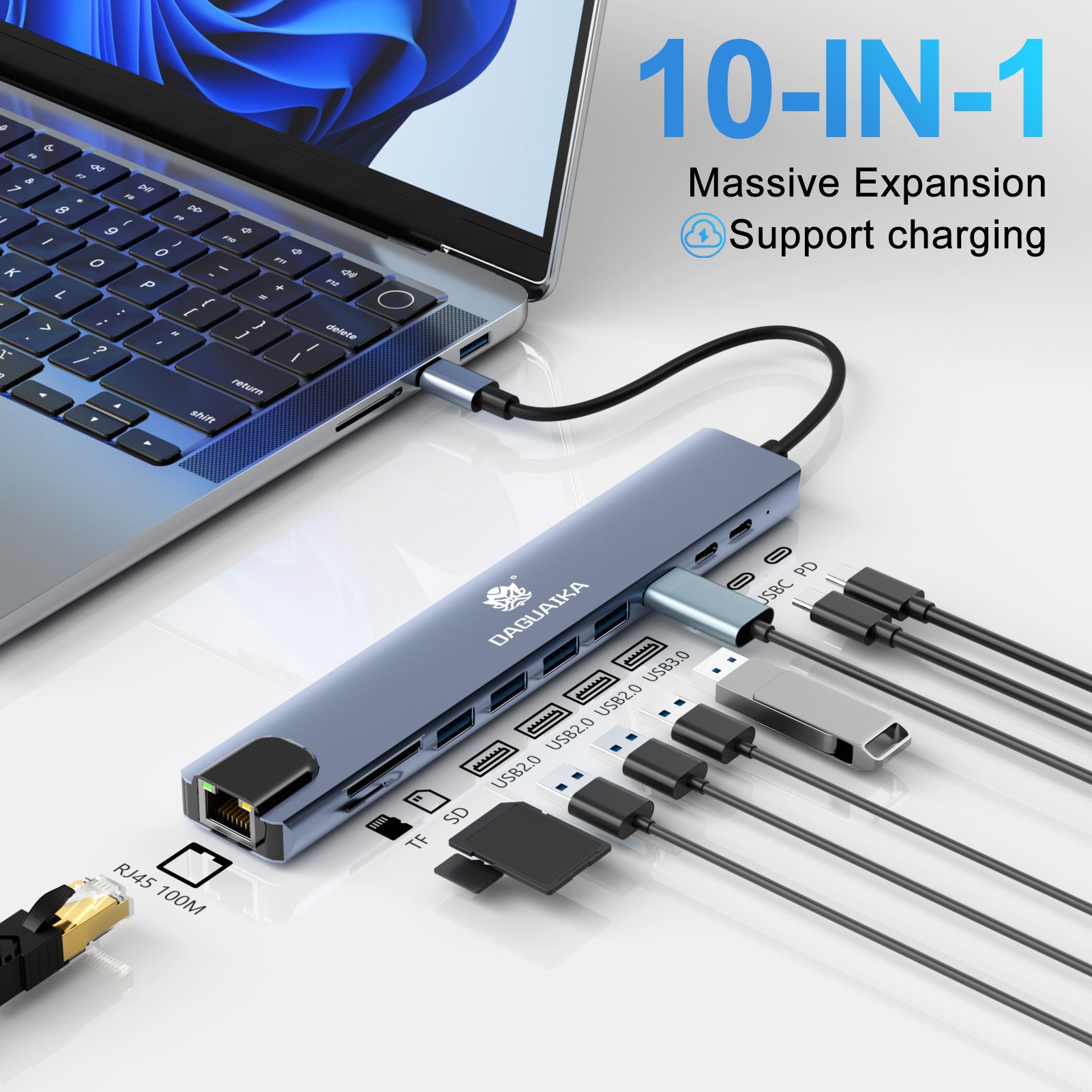 TEMU Usb C Docking -in-1 Usbc Adapter With 4k Hdtv Support With Rj45 Ethernet 3 Usb Pd&sd-tf - Laptop Accessories