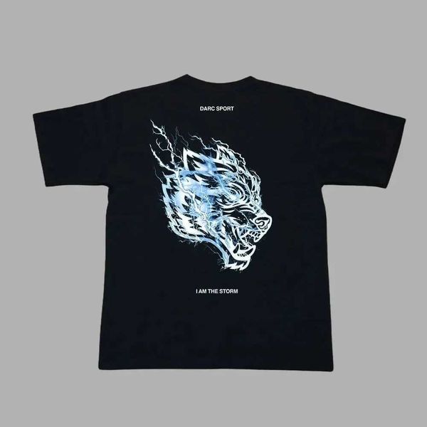 Camisetas masculinas 2024 Sports Cotton Retro Mens Camiseta Fitness Lightning Oversized Outdoor Hip-Hop Streetwear Loose Top H250112