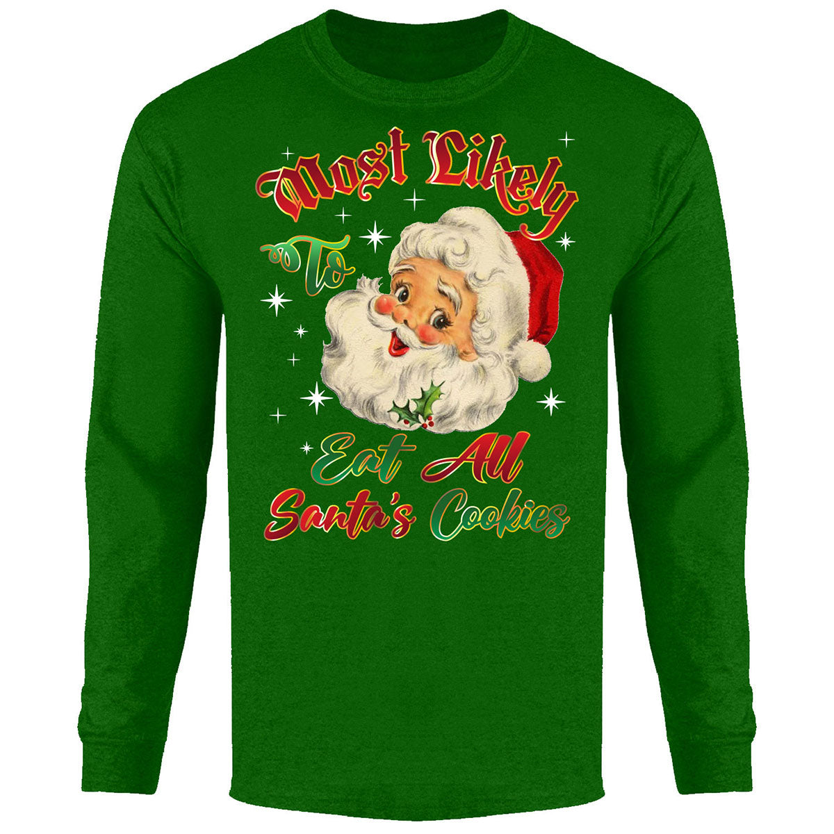 Men's Christmas Long Sleeve Shirt - Eat All Santa's Cookies - K.Green - M