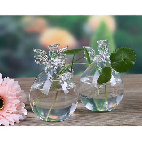 Vases Cute Glass Angel Shape Flower Plant Hanging Vase Home Office Wedding Decor Clear Glass Flower Plant Angel z241017