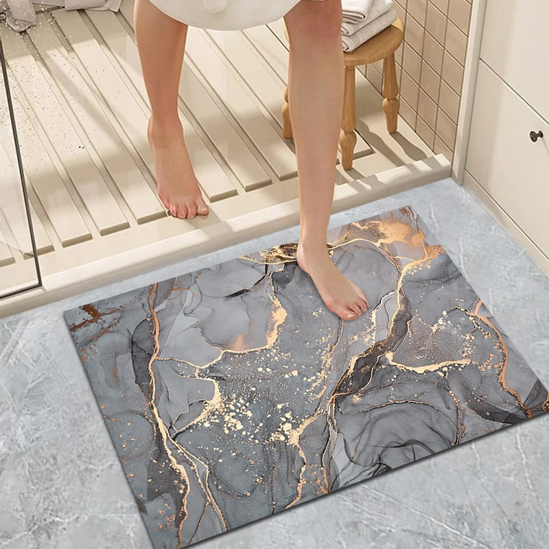 Marble patterned soft diatomaceous earth bathroom absorbent floor mat, anti slip quick drying foot mat, bathroom carpet