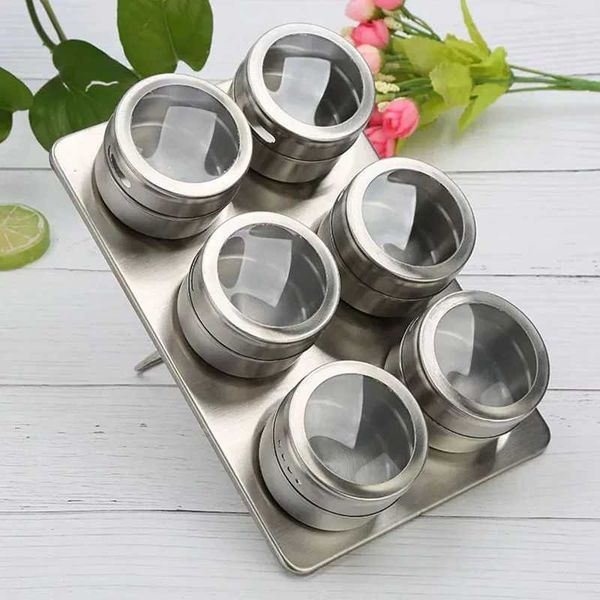 6 pieces-set of Sp tin cans with rack stainless steel Sp sauce storage container transparent lid can kitchen conditions Y241203