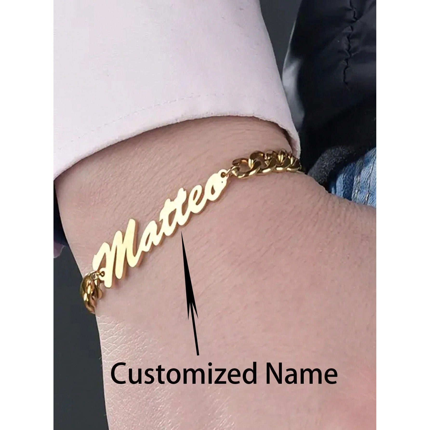 TEMU 1pc Custom Name Bracelet, Cuban Chain Personalized 202 202 Stainless Steel Adjustable Pendant Bracelet, Custom Jewelry Couple Anniversary Gift