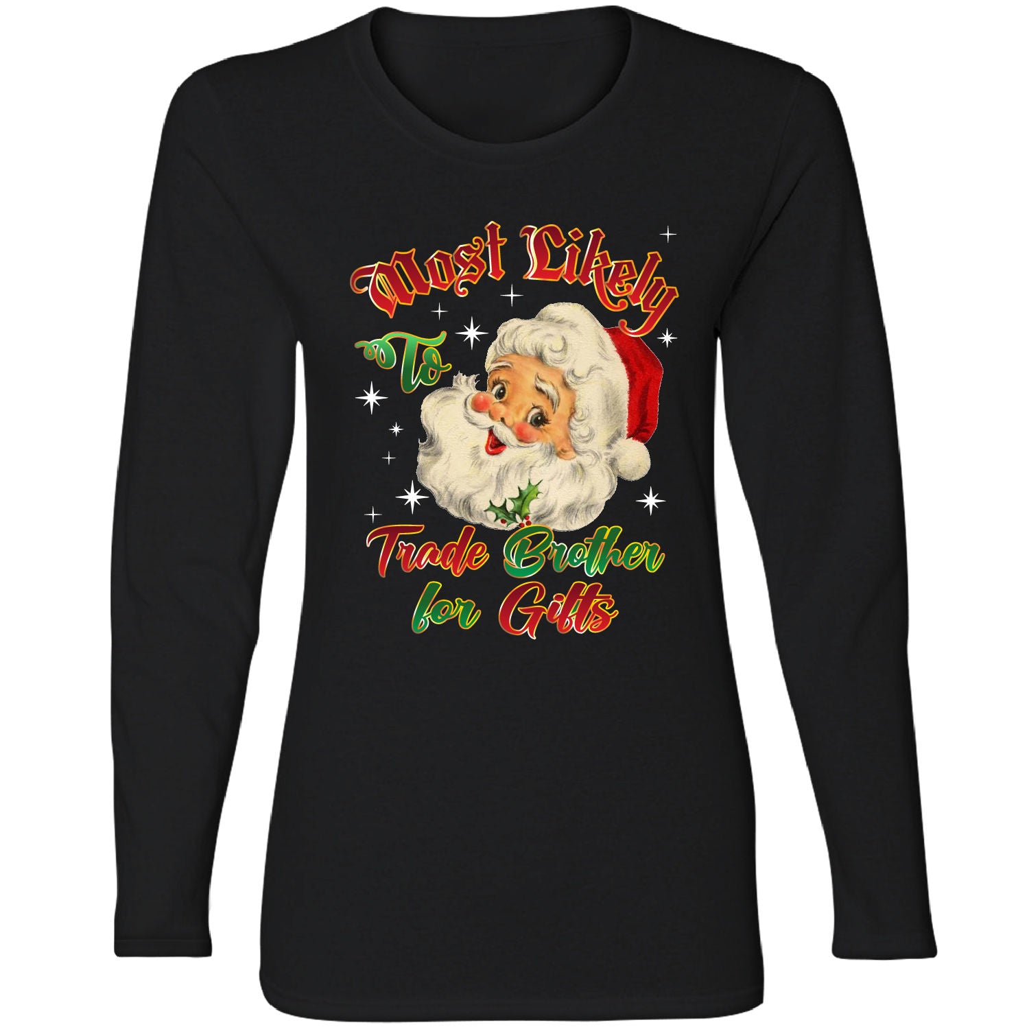 Women's Christmas Long Sleeve Shirts - Trade Brother for Gifts - Black - M