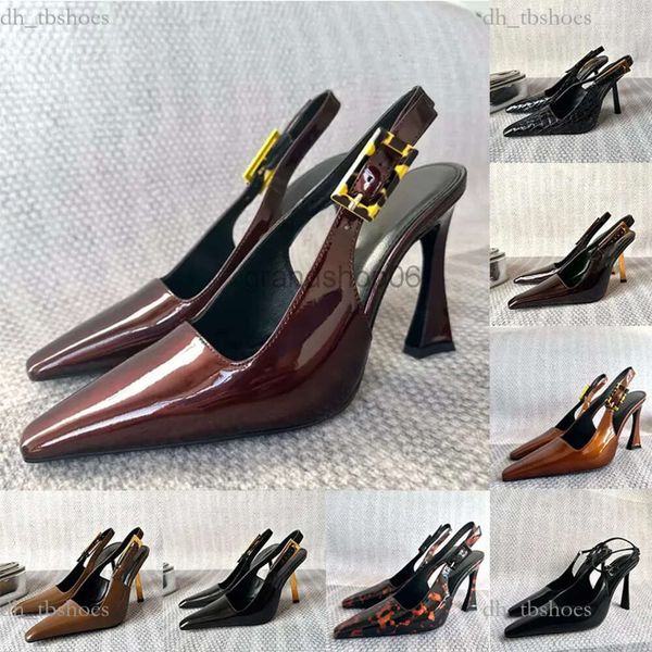 Designer Leopard Heels Dress Shoes LEE Mirror Patent Leather Slingback Pointed Toe Sandals yslies slipper Stiletto Heel Pumps Leather Sole W