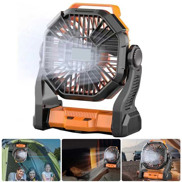 Electric Fans 5200mAh battery powered fan portable charging desktop-camping with LED light and hook outdoor for tent car travel H250112