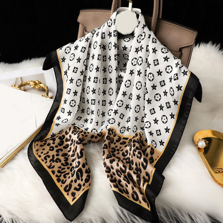 Scarves Soft 70x70CM Presbya Printing imitate Silk Scarf Headband Women Girls Fashion Long Handle Bag Scarves P Shoulder Tote Lage Ribbon Head Wraps