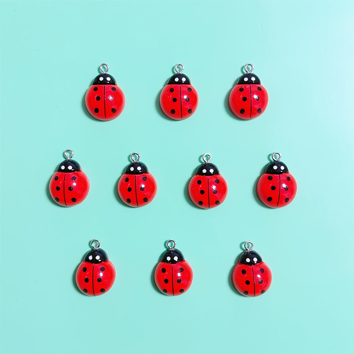 TEMU 10pcs Red Ladybug Charms - Ideal For , Earrings, Necklaces, Bracelets, Keychains & More - Durable Resin With Vibrant Design, Jewelry Making