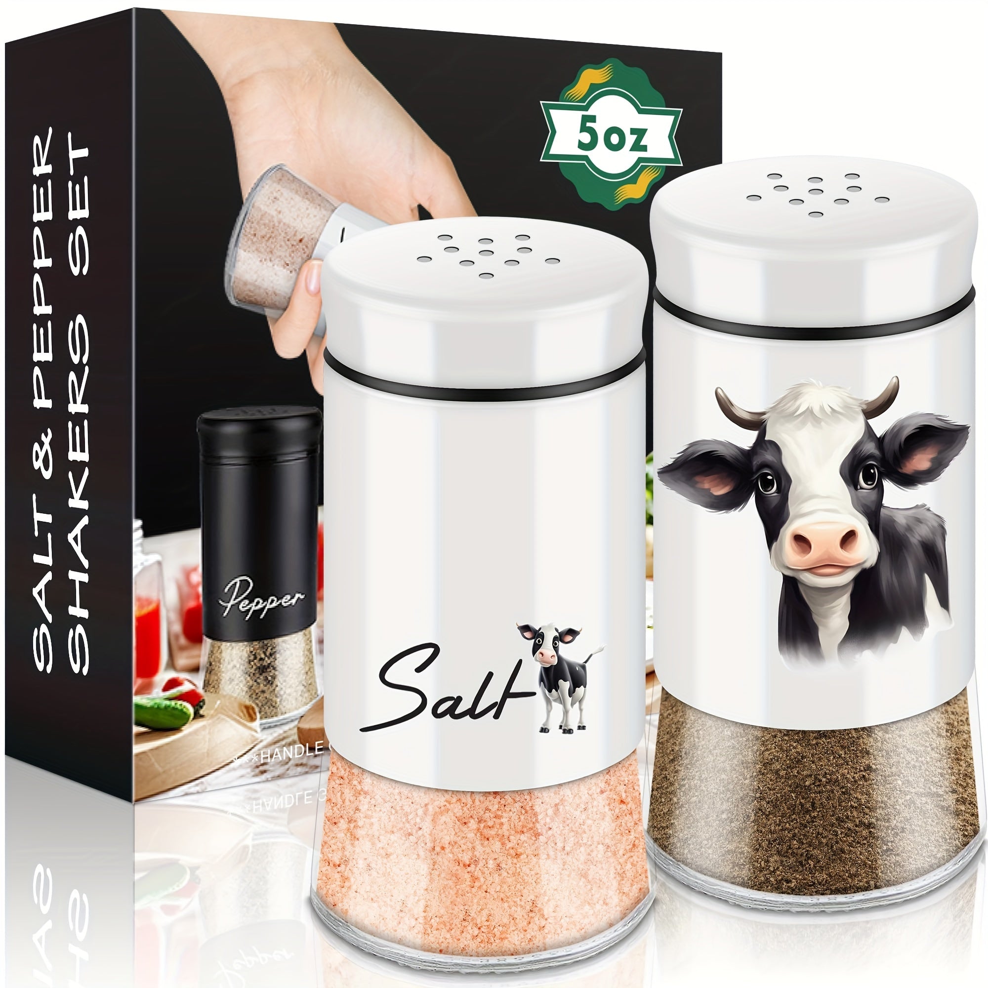 TEMU 2pcs Cow Salt And Pepper Shakers Set, 5 Oz Salt Pepper Shaker With Stainless Steel Lid Animal Decorations Decor Farmhouse (cow)