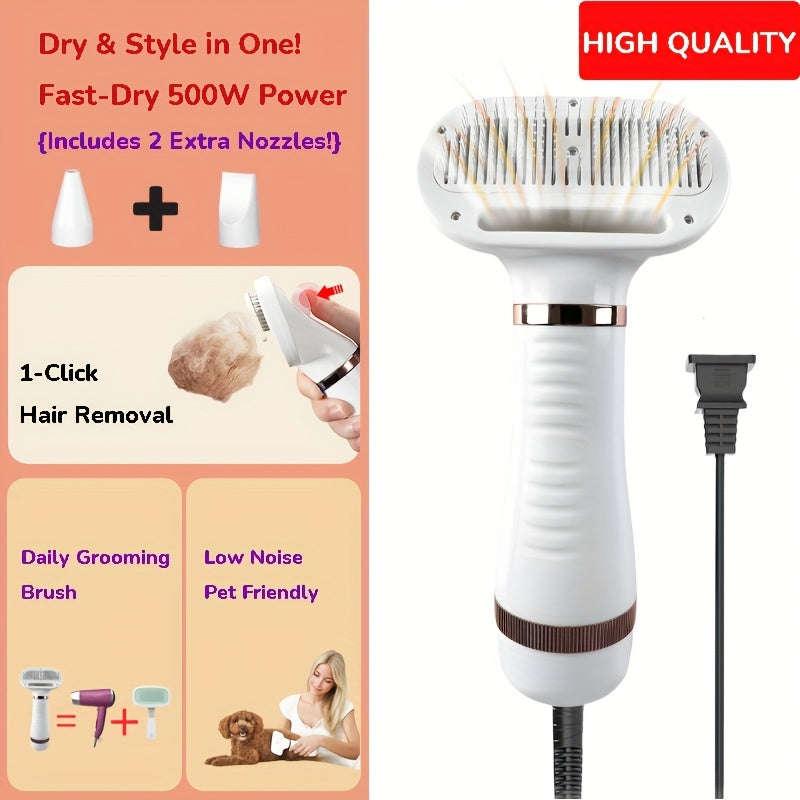 TEMU 2-in-1 Dog Hair Dryer And Grooming Brush, Self-cleaning Dog Dryer, Portable Pet Grooming Tool, Perfect Gift For Pet Lovers