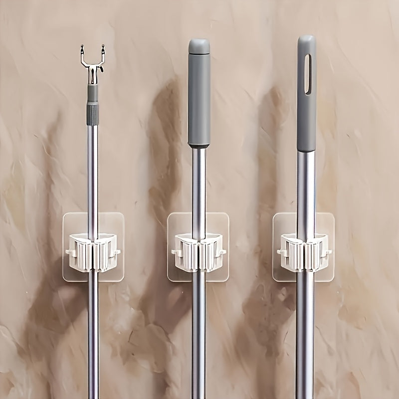 TEMU 3pcs Easy-to-install Wall-mounted Mop And Broom Holder - No Drilling Required For Strong Suction Hooks For Kitchen And Bathroom Space Saving