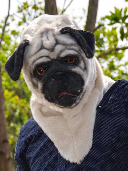 Halloween Masquerade Costume Lovely Pug dog Face Mask Realistic Animal Head Mask M240906
