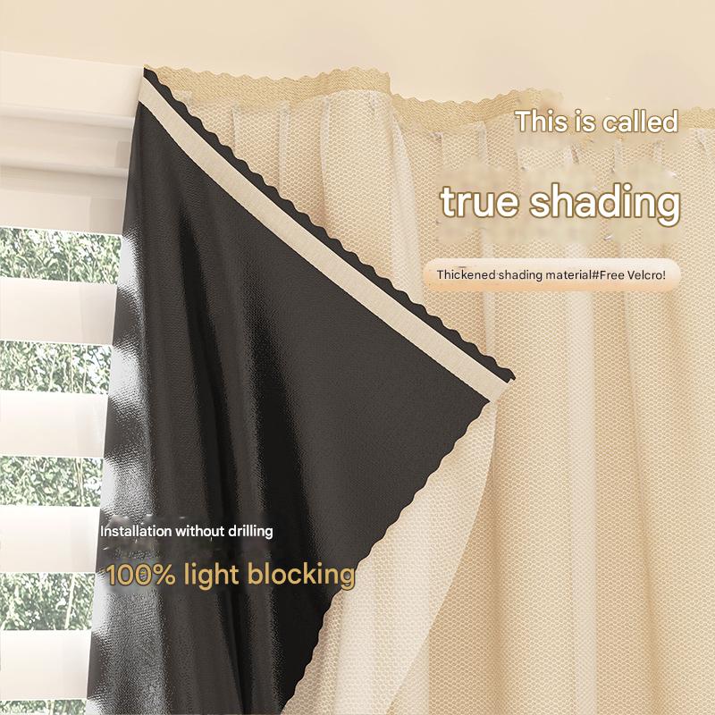 T0482 Internet celebrity punch-free Velcro curtains rental house self-adhesive blackout cloth factory dormitory bedroom bay window gauze curtain