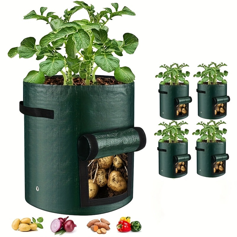 TEMU 2025 4pcs 10-7-5 Gal Potato Grow Bags W- Flap Window & Handles, Durable Plant Bags W- Drainage Holes For Indoor Outdoor, Potato Planter Bag,