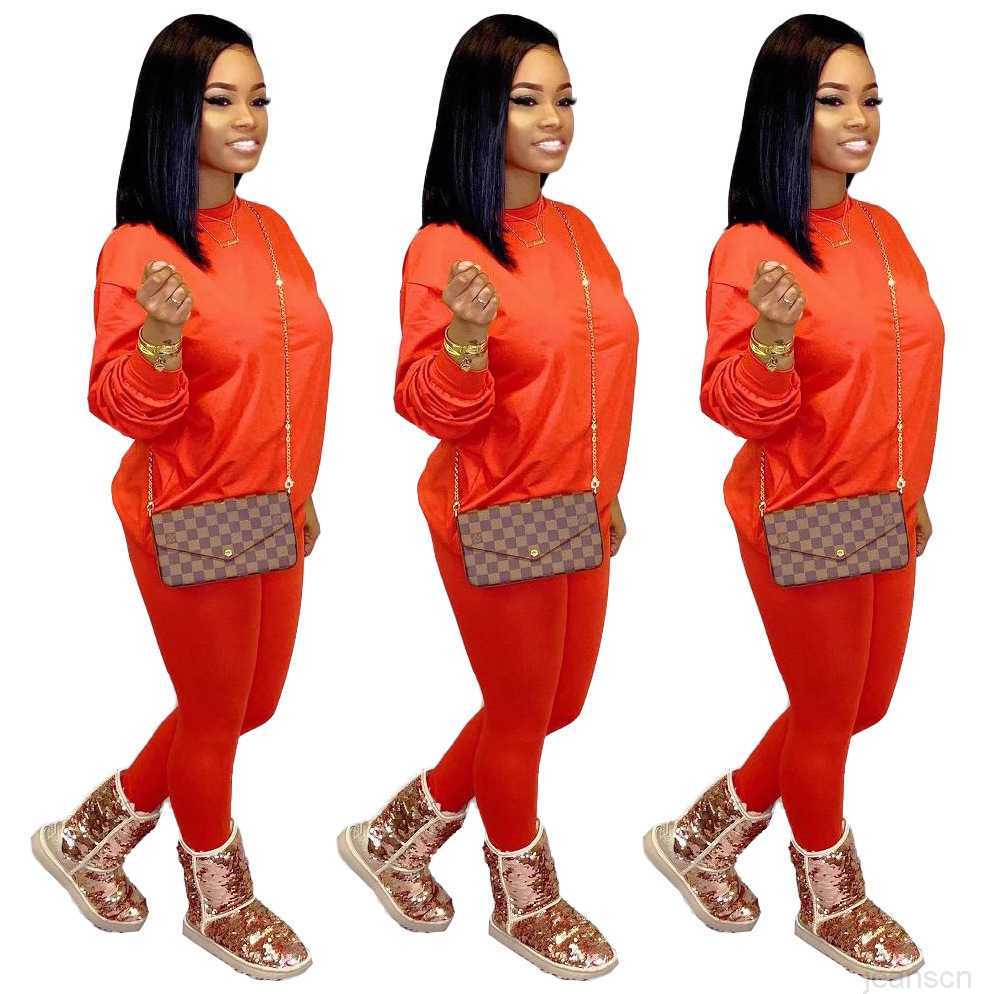 Women tracksuits Two Pieces Set Casual Long Sleeve Leggings Outfits Candy Color Ladies Fashion Loose T Shirt Jogging Clothing Selling