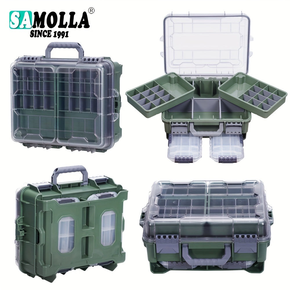 TEMU Samolla Three-layer Fishing Tackle Box - Universal Fashion Style Solid Color, Closure, Normal Waterproof Level, Abs Material, Adjustable