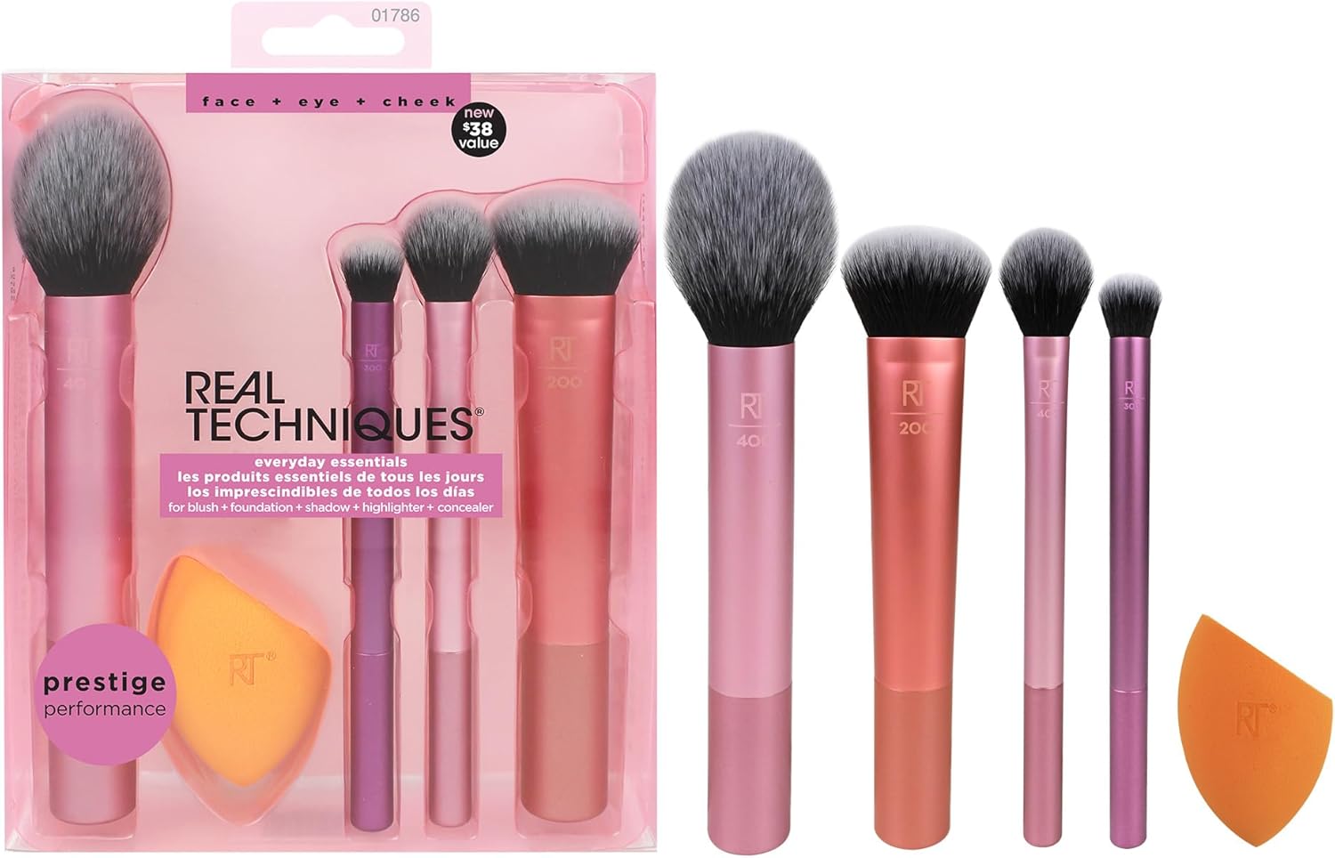 Real Techniques 5pcs-set Makeup Brush Set Face Cream Power Foundation Brushes Multipurpose Beauty Cosmetic Tool Brushes Set with Pouch Bag Essential