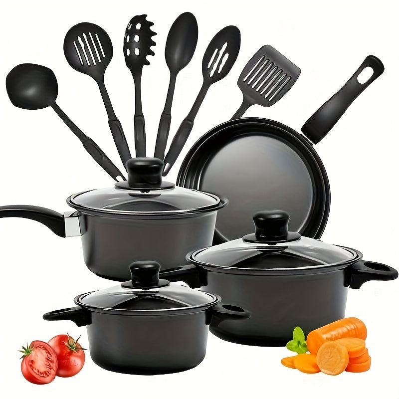 TEMU Black 13pcs Kitchenware Set Pots & Spoons Set Cookware Set Induction Cooker Pot Nonstick Cooking Set Outdoor Camping Set Including Frying Pan,