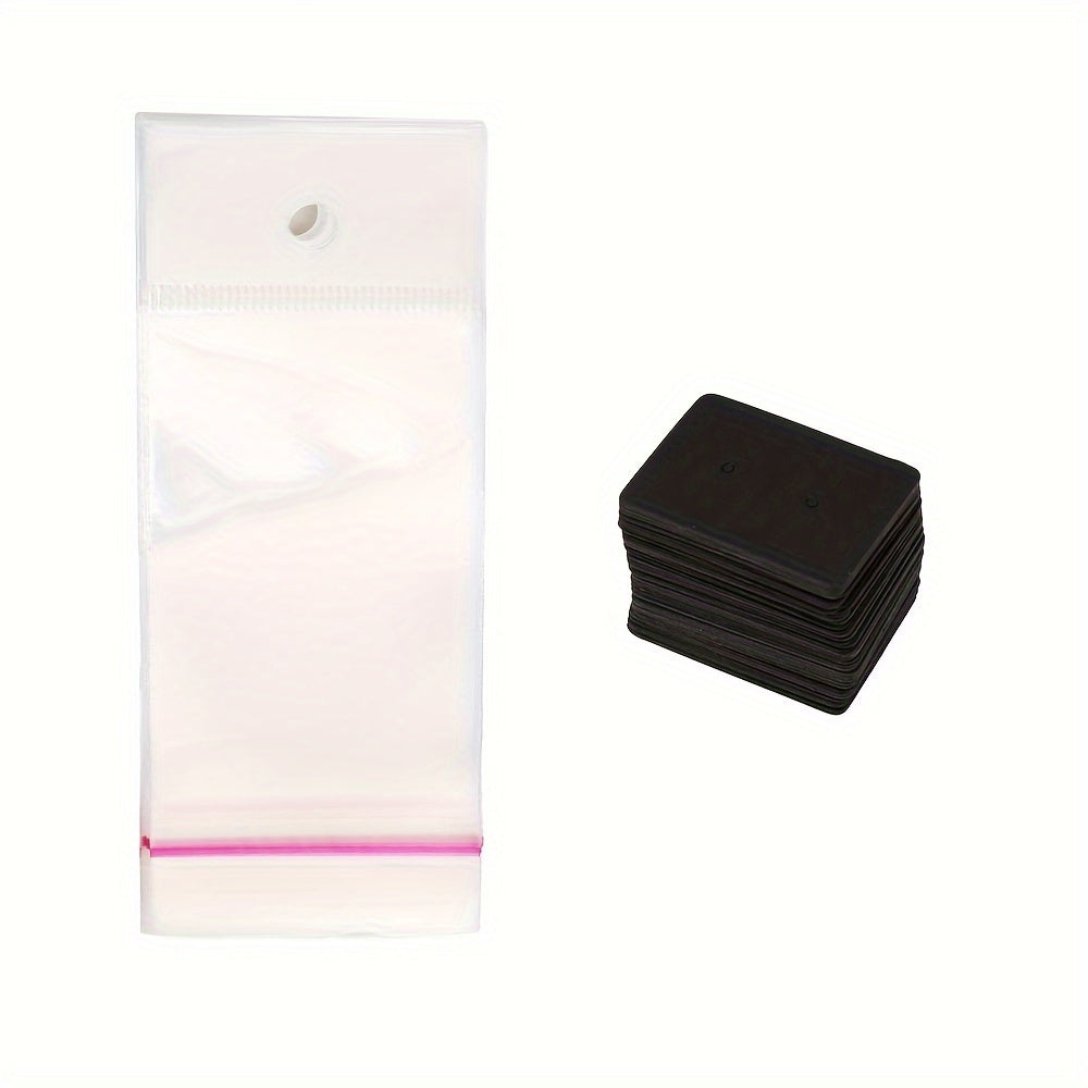 TEMU Pipitree 100pcs Jewelry Display Cards And Self-sealing Opp Bags Set - Paper Earring Display Holders For Small Business Packaging, Independent
