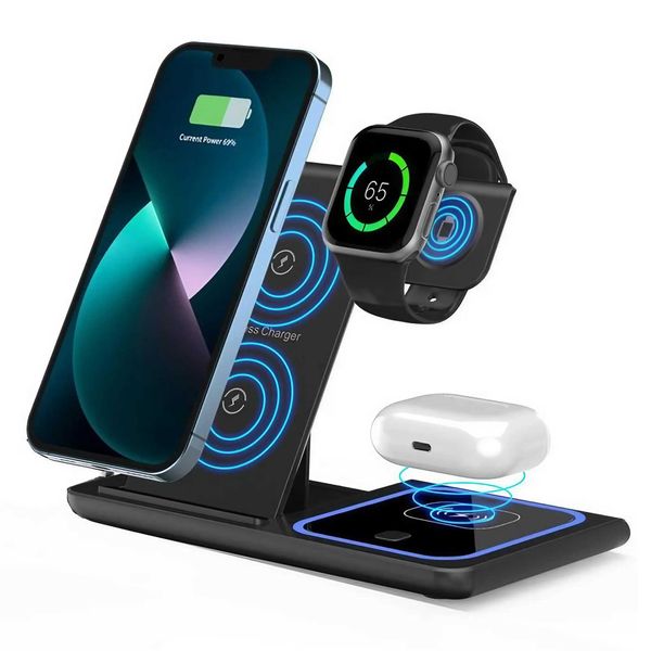 Fast Wireless Charger 3 in 1 for IPhone 15 14 13 12 Pro Max 11 Charging Dock Station for Watch Airpods Induction StandM240731