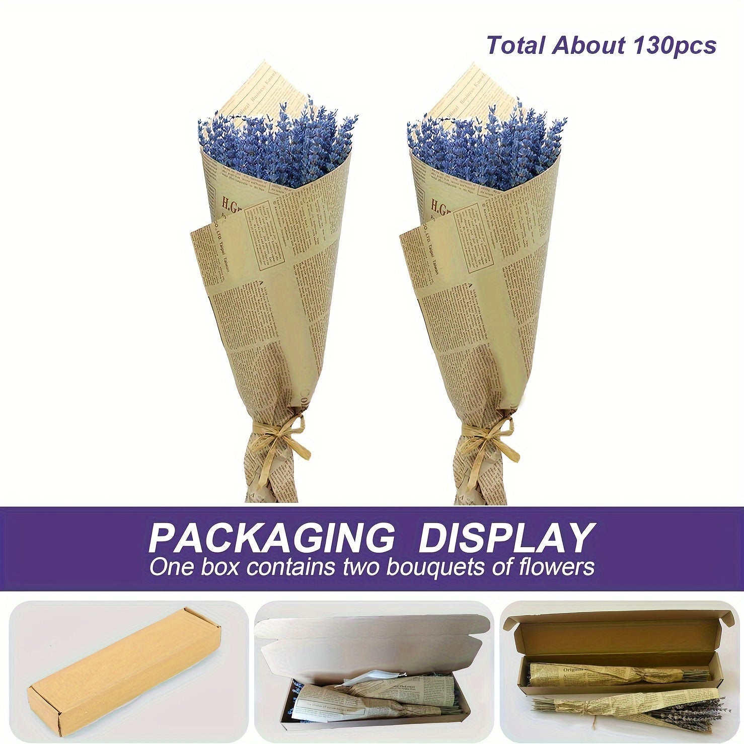 TEMU 2 Bouquet Dried Purple Lavender Bouquet For Home Vase Decoration, Crafts, Aromatherapy, Perfumes, Wedding Parties, Home Decoration